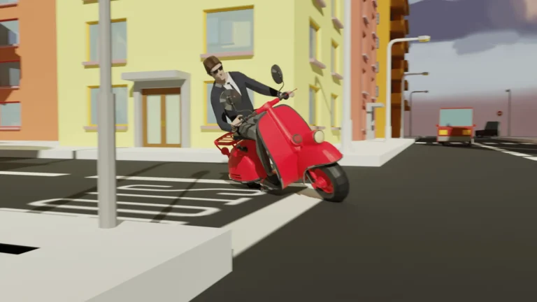Secret Agent riding a motorcycle